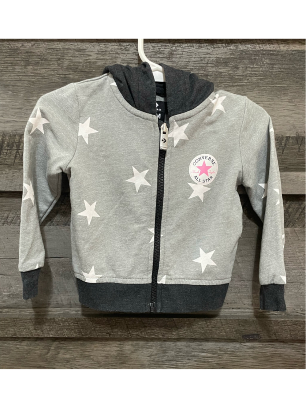 Converse All Star Toddler Girl Full Zip Hoodie Size 12 Months Gray White Stars